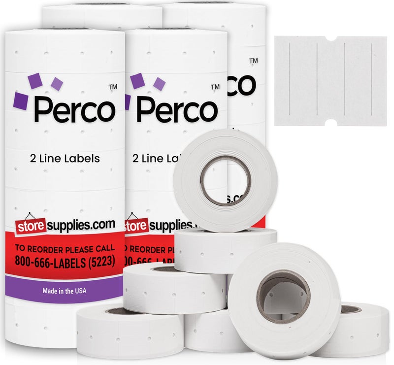 Perco 2 Line White Labels - 32 Rolls, 4 Sleeves, 24,000 Blank Price and Date Gun Labels for Perco 2 Line Price and Date Guns - Made in USA - Image 1